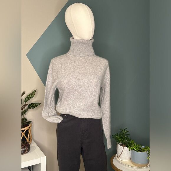 90s Vintage Loo & Boo Turtleneck Sweater Lambswool Angora Blend Gray Size S-M - Picture 2 of 9